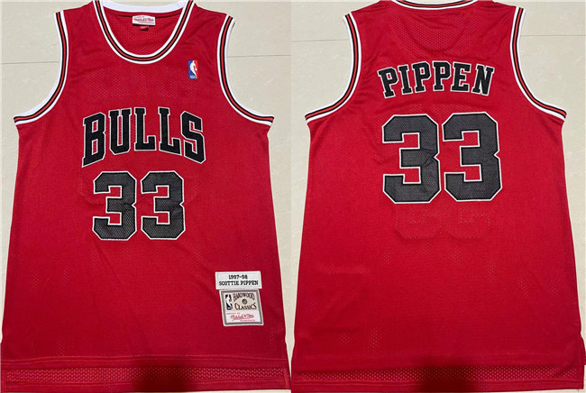 Men's Chicago Bulls #33 Scottie Pippen 1997-98 Red Throwback Stitched Jersey Men's Chicago Bulls #33 Scottie Pippen 1997-98 Red Throwback Stitched Jersey