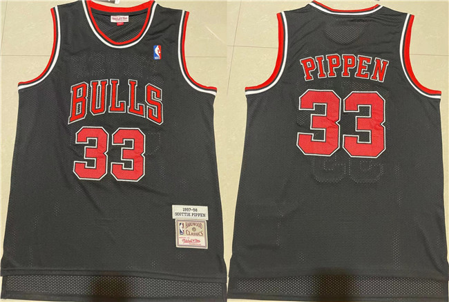 Men's Chicago Bulls #33 Scottie Pippen Black 1997-98 Throwback Stitched Jersey Men's Chicago Bulls #33 Scottie Pippen Black 1997-98 Throwback Stitched Jersey