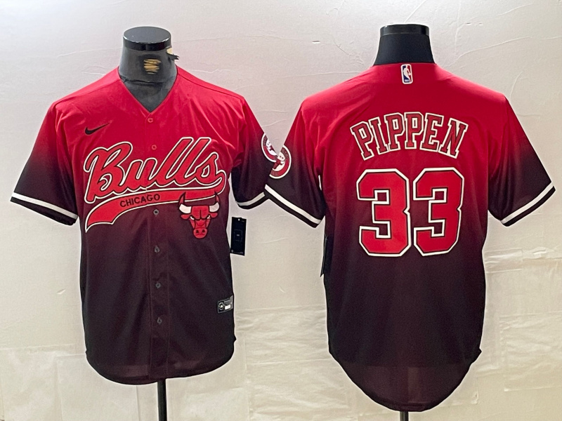 Men's Chicago Bulls #33 Scottie Pippen Red Black With Patch Cool Base Stitched Baseball jerseys 7 Men's Chicago Bulls #33 Scottie Pippen Red Black With Patch Cool Base Stitched Baseball jerseys 7