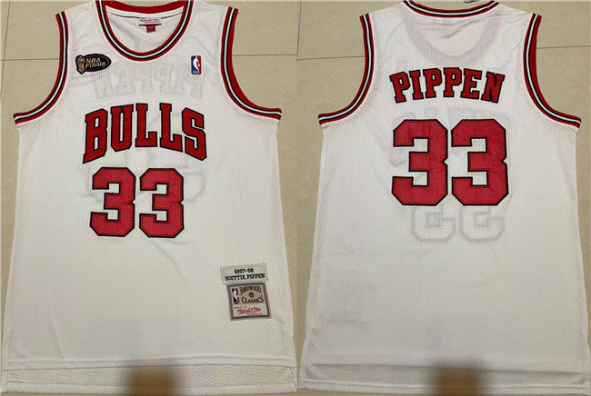 Men's Chicago Bulls #33 Scottie Pippen White 1997-98 Throwback Stitched Jersey Men's Chicago Bulls #33 Scottie Pippen White 1997-98 Throwback Stitched Jersey