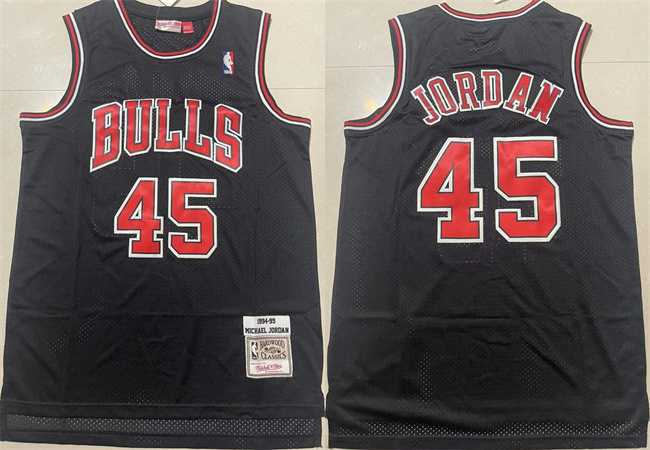 Men's Chicago Bulls #45 Michael Jordan Black 1994-95 Throwback Stitched Basketball Jersey Men's Chicago Bulls #45 Michael Jordan Black 1994-95 Throwback Stitched Basketball Jersey
