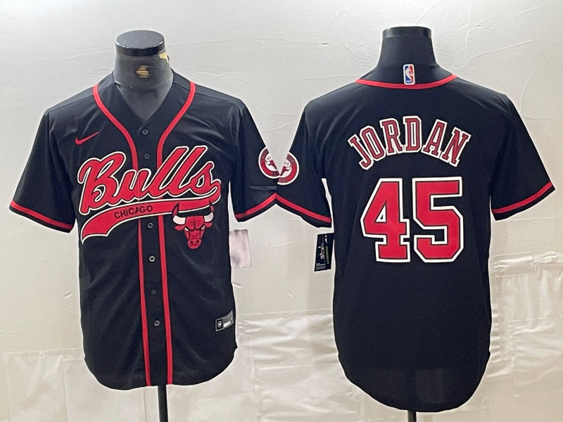 Men's Chicago Bulls #45 Michael Jordan Black Cool Base Stitched Baseball Jersey Men's Chicago Bulls #45 Michael Jordan Black Cool Base Stitched Baseball Jersey
