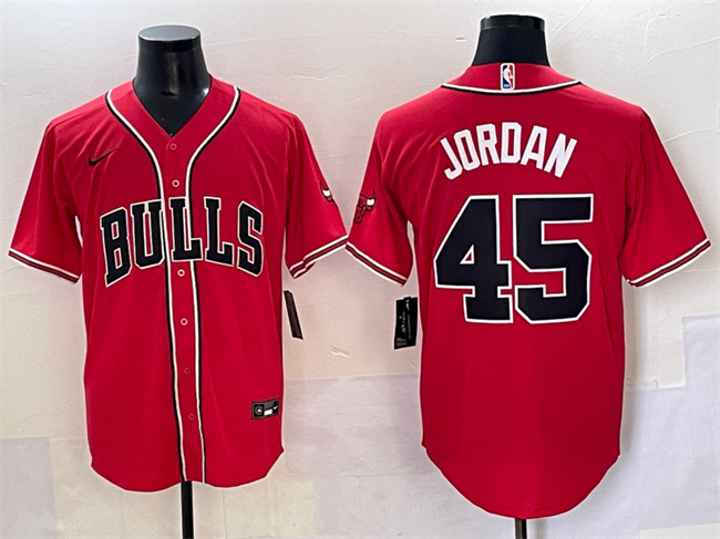 Men's Chicago Bulls #45 Michael Jordan Red Cool Base Stitched Baseball Jersey Men's Chicago Bulls #45 Michael Jordan Red Cool Base Stitched Baseball Jersey