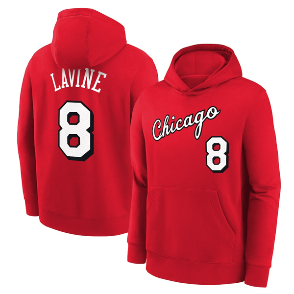 Men's Chicago Bulls #8 Zach Lavine Red Pullover Hoodie Men's Chicago Bulls #8 Zach Lavine Red Pullover Hoodie