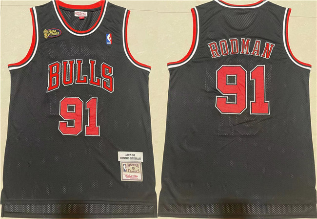 Men's Chicago Bulls #91 Dennis Rodman 1997-98 Black Throwback Stitched Jersey Men's Chicago Bulls #91 Dennis Rodman 1997-98 Black Throwback Stitched Jersey