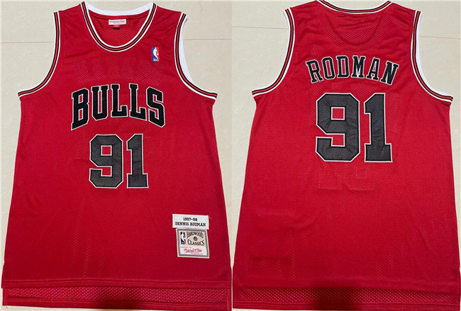 Men's Chicago Bulls #91 Dennis Rodman 1997-98 Red Throwback Stitched Jersey Men's Chicago Bulls #91 Dennis Rodman 1997-98 Red Throwback Stitched Jersey