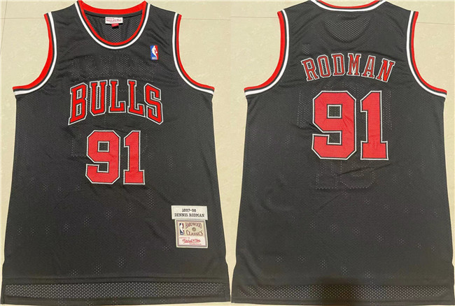 Men's Chicago Bulls #91 Dennis Rodman Black 1997-98 Throwback Stitched Jersey Men's Chicago Bulls #91 Dennis Rodman Black 1997-98 Throwback Stitched Jersey