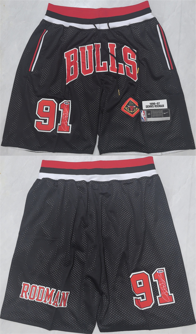 Men's Chicago Bulls #91 Dennis Rodman Black 2025 Shorts (Run Small) Men's Chicago Bulls #91 Dennis Rodman Black 2025 Shorts (Run Small)