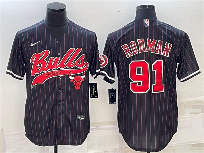 Men's Chicago Bulls #91 Dennis Rodman Black Cool Base Stitched Baseball Jersey Men's Chicago Bulls #91 Dennis Rodman Black Cool Base Stitched Baseball Jersey
