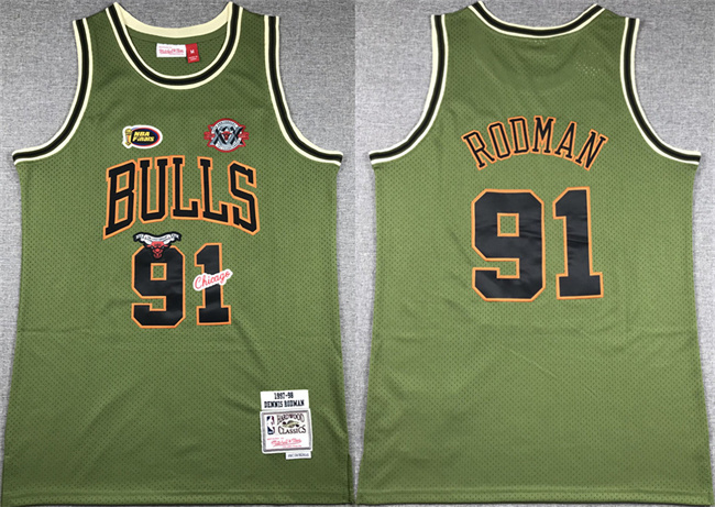 Men's Chicago Bulls #91 Dennis Rodman Green 1997-98 Throwback Stitched Basketball Jersey Men's Chicago Bulls #91 Dennis Rodman Green 1997-98 Throwback Stitched Basketball Jersey