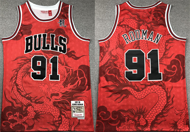 Men's Chicago Bulls #91 Dennis Rodman Red 1997-98 Throwback Stitched Basketball Jersey 01 Men's Chicago Bulls #91 Dennis Rodman Red 1997-98 Throwback Stitched Basketball Jersey 01