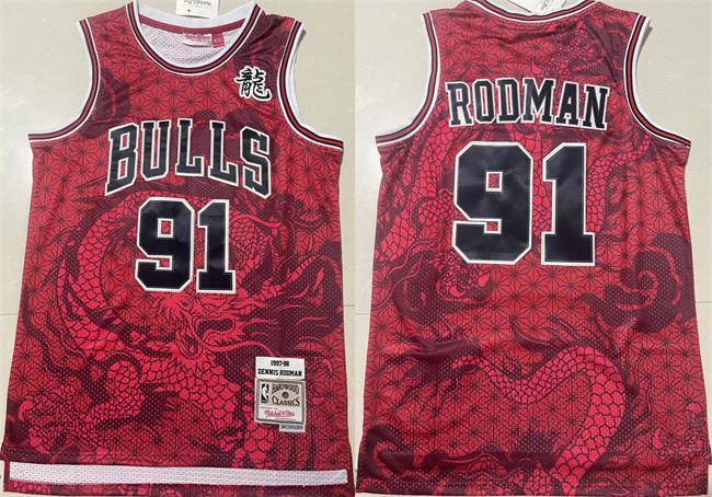 Men's Chicago Bulls #91 Dennis Rodman Red 1997-98 Throwback Stitched Basketball Jersey 02 Men's Chicago Bulls #91 Dennis Rodman Red 1997-98 Throwback Stitched Basketball Jersey 02
