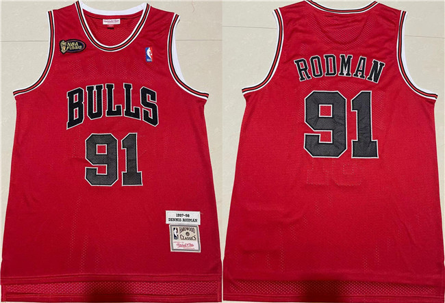Men's Chicago Bulls #91 Dennis Rodman Red 1997-98 Throwback Stitched Jersey Men's Chicago Bulls #91 Dennis Rodman Red 1997-98 Throwback Stitched Jersey