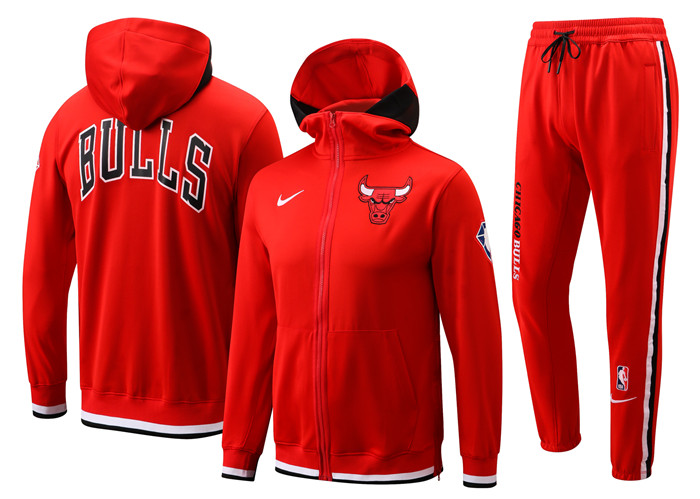 Men's Chicago Bulls 75th Anniversary Red Performance Showtime Full-Zip Hoodie Jacket And Pants Suit Men's Chicago Bulls 75th Anniversary Red Performance Showtime Full-Zip Hoodie Jacket And Pants Suit