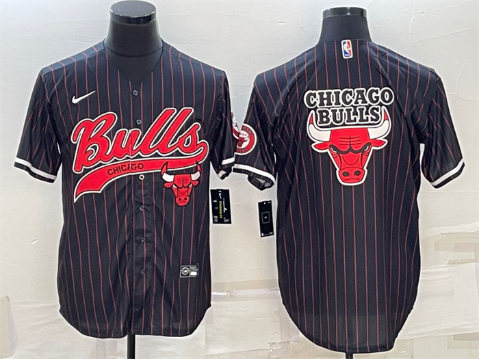 Men's Chicago Bulls Black Team Big Logo Cool Base Stitched Baseball Jersey Men's Chicago Bulls Black Team Big Logo Cool Base Stitched Baseball Jersey