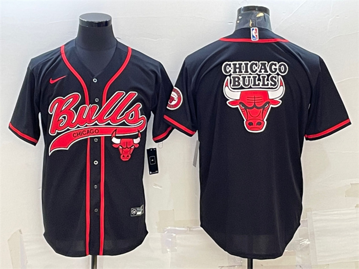 Men's Chicago Bulls Black Team Big Logo Cool Base Stitched Baseball JerseyS Men's Chicago Bulls Black Team Big Logo Cool Base Stitched Baseball JerseyS