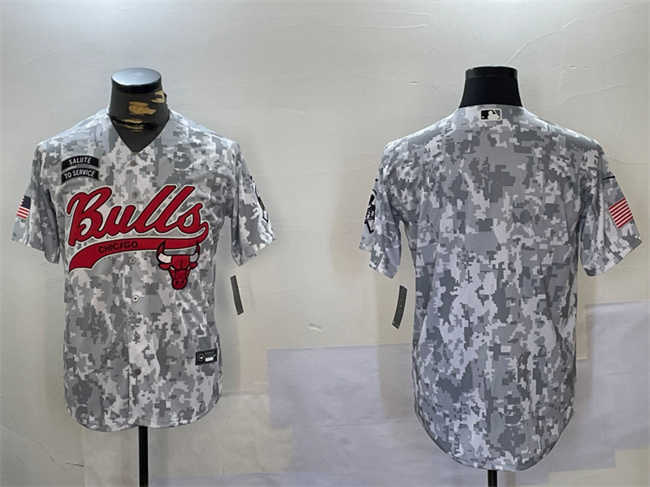 Men's Chicago Bulls Blank 2024 Arctic Camo Salute To Service Stitched Baseball Jersey Men's Chicago Bulls Blank 2024 Arctic Camo Salute To Service Stitched Baseball Jersey