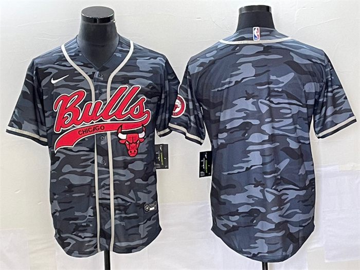 Men's Chicago Bulls Blank Gray Camo Cool Base Stitched Baseball Jersey Men's Chicago Bulls Blank Gray Camo Cool Base Stitched Baseball Jersey