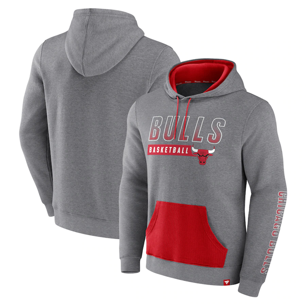 Men's Chicago Bulls Heathered Gray Off The Bench Color Block Pullover Hoodie Men's Chicago Bulls Heathered Gray Off The Bench Color Block Pullover Hoodie