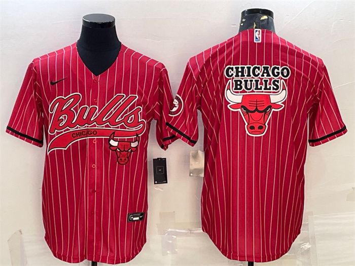 Men's Chicago Bulls Red Team Big Logo Cool Base Stitched Baseball JerseyS Men's Chicago Bulls Red Team Big Logo Cool Base Stitched Baseball JerseyS