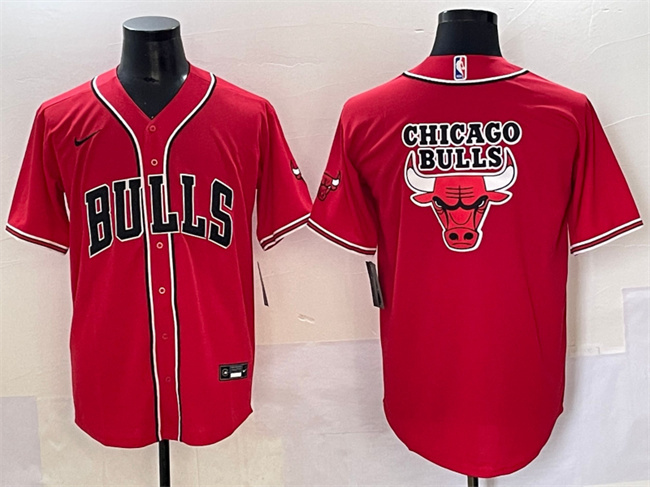 Men's Chicago Bulls Team Big Logo Red Cool Base Stitched Baseball Jersey Men's Chicago Bulls Team Big Logo Red Cool Base Stitched Baseball Jersey