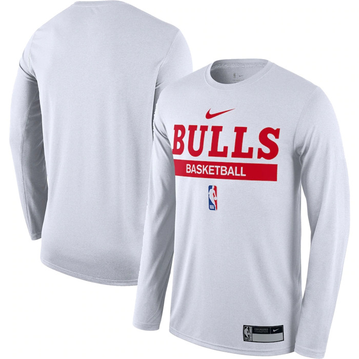 Men's Chicago Bulls White 2022 23 Legend On-Court Practice Performance Long Sleeve T-Shirt