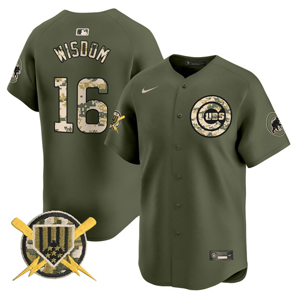 Men's Chicago Cubs #16 Patrick Wisdom Green Armed Forces Day Vapor Limited Stitched Baseball Jersey Men's Chicago Cubs #16 Patrick Wisdom Green Armed Forces Day Vapor Limited Stitched Baseball Jersey