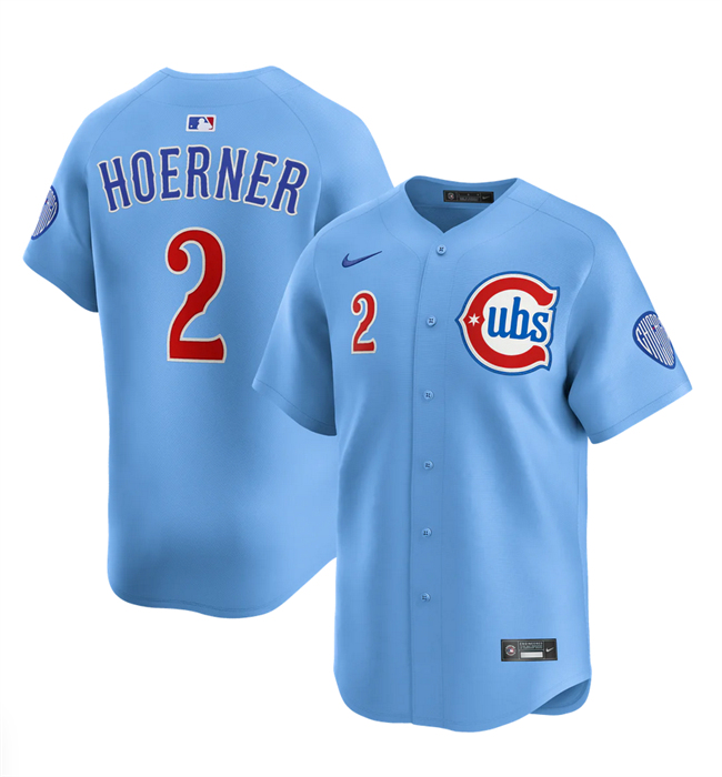 Men's Chicago Cubs #2 Nico Hoerner Blue 2024 25 2nd Alternate Limited Stitched Baseball Jersey
