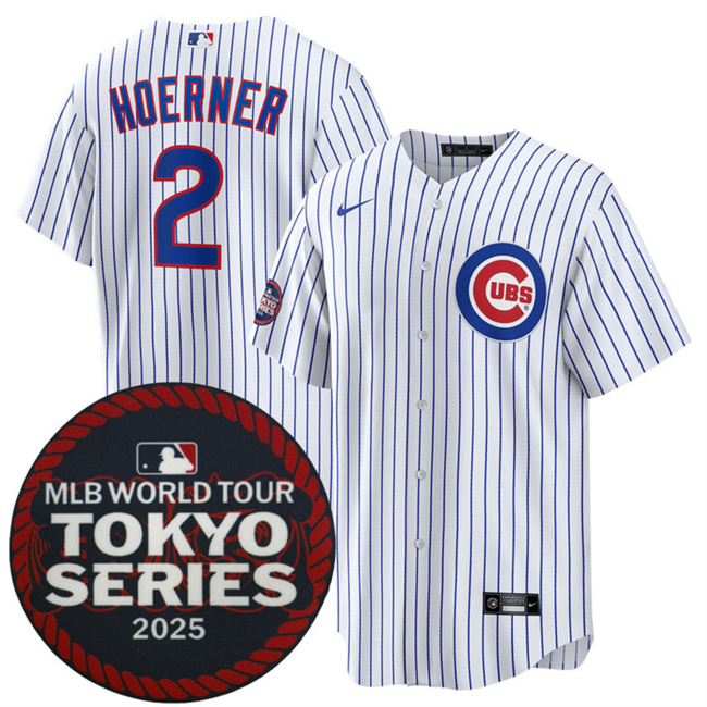 Men's Chicago Cubs #2 Nico Hoerner White 2025 World Tour Tokyo Series Home Stitched Baseball Jersey Men's Chicago Cubs #2 Nico Hoerner White 2025 World Tour Tokyo Series Home Stitched Baseball Jersey