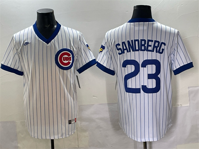 Men's Chicago Cubs #23 Ryne Sandberg White Throwback Stitched Baseball Jersey Men's Chicago Cubs #23 Ryne Sandberg White Throwback Stitched Baseball Jersey