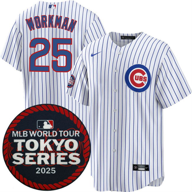 Men's Chicago Cubs #25 Gage Workman White 2025 World Tour Tokyo Series Home Stitched Baseball Jersey