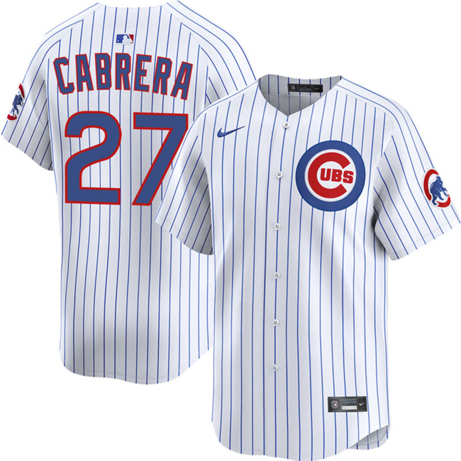 Men's Chicago Cubs #27 Edward Cabrera White 2026 Home Limited Stitched Baseball Jersey Men's Chicago Cubs #27 Edward Cabrera White 2026 Home Limited Stitched Baseball Jersey