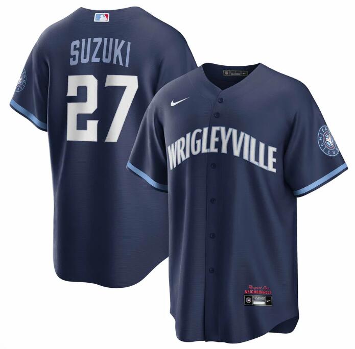 Men's Chicago Cubs #27 Seiya Suzuki Navy City Connect Cool Base Stitched Baseball Jersey Men's Chicago Cubs #27 Seiya Suzuki Navy City Connect Cool Base Stitched Baseball Jersey