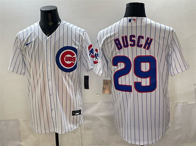 Men's Chicago Cubs #29 Michael Busch White Cool Base Stitched Baseball Jersey Men's Chicago Cubs #29 Michael Busch White Cool Base Stitched Baseball Jersey