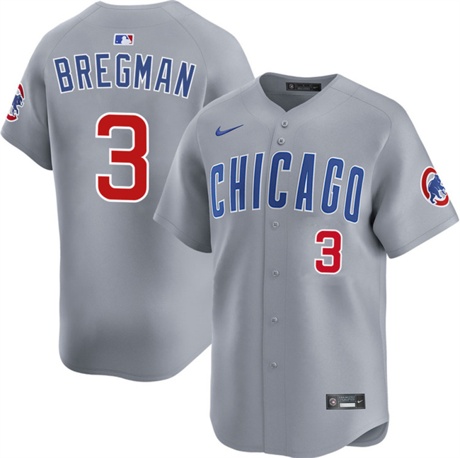 Men's Chicago Cubs #3 Alex Bregman Grey 2026 Limited Stitched Baseball Jersey Men's Chicago Cubs #3 Alex Bregman Grey 2026 Limited Stitched Baseball Jersey