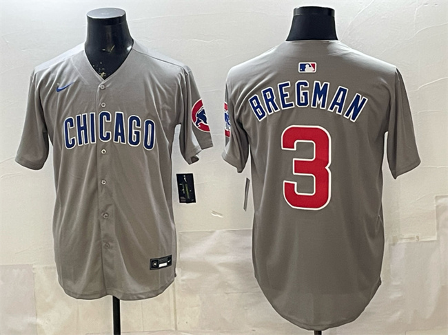 Men's Chicago Cubs #3 Alex Bregman Grey Limited Stitched Baseball Jersey Men's Chicago Cubs #3 Alex Bregman Grey Limited Stitched Baseball Jersey