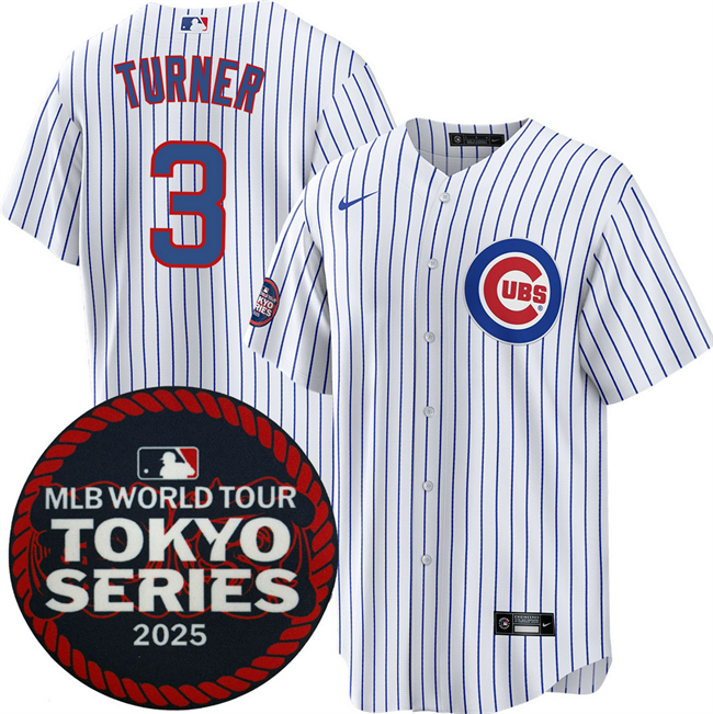 Men's Chicago Cubs #3 Justin Turner White 2025 World Tour Tokyo Series Home Stitched Baseball Jersey Men's Chicago Cubs #3 Justin Turner White 2025 World Tour Tokyo Series Home Stitched Baseball Jersey