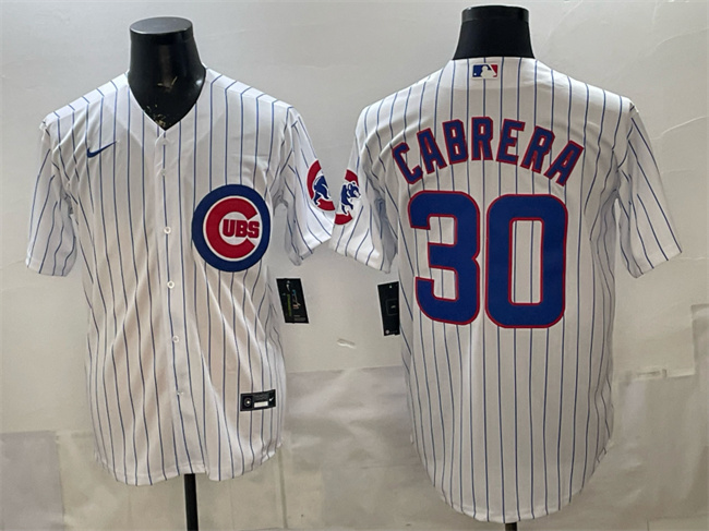 Men's Chicago Cubs #30 Edward Cabrera White 2026 Cool Base Stitched Baseball Jersey Men's Chicago Cubs #30 Edward Cabrera White 2026 Cool Base Stitched Baseball Jersey