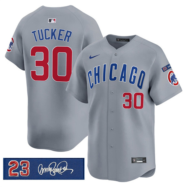 Men's Chicago Cubs #30 Kyle Tucker Gray 'Ryne Sandberg Tribute' Vapor Limited V3 Stitched Baseball Jersey Men's Chicago Cubs #30 Kyle Tucker Gray 'Ryne Sandberg Tribute' Vapor Limited V3 Stitched Baseball Jersey
