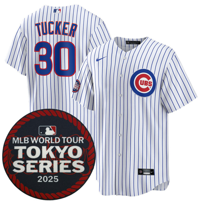 Men's Chicago Cubs #30 Kyle Tucker White 2025 World Tour Tokyo Series Home Stitched Baseball Jersey Men's Chicago Cubs #30 Kyle Tucker White 2025 World Tour Tokyo Series Home Stitched Baseball Jersey