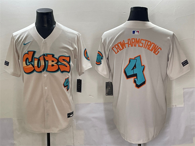 Men's Chicago Cubs #4 Pete Crow-Armstrong Cream 'Graffiti North Side Edition' Vapor Premier Limited Stitched Baseball Jersey Men's Chicago Cubs #4 Pete Crow-Armstrong Cream 'Graffiti North Side Edition' Vapor Premier Limited Stitched Baseball Jersey