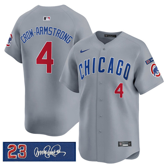 Men's Chicago Cubs #4 Pete Crow-Armstrong Gray 'Ryne Sandberg Tribute' Vapor Limited V3 Stitched Baseball Jersey Men's Chicago Cubs #4 Pete Crow-Armstrong Gray 'Ryne Sandberg Tribute' Vapor Limited V3 Stitched Baseball Jersey