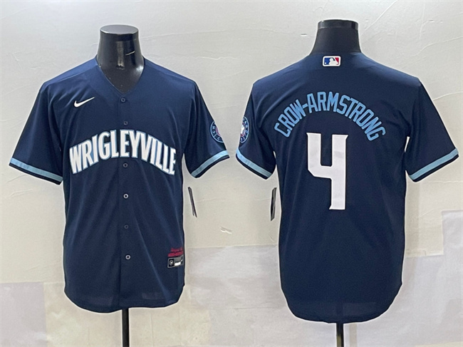 Men's Chicago Cubs #4 Pete Crow-Armstrong Navy City Connect Stitched Baseball Jersey
