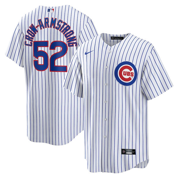 Men's Chicago Cubs #52 Pete Crow-Armstrong White 2024 Cool Base Stitched Baseball Jersey Men's Chicago Cubs #52 Pete Crow-Armstrong White 2024 Cool Base Stitched Baseball Jersey