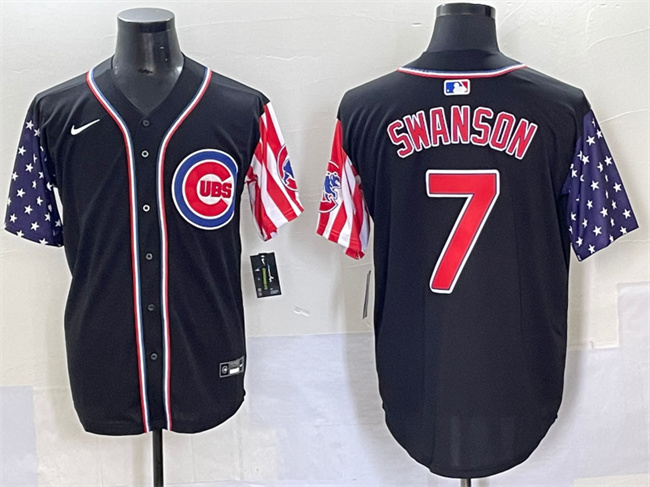 Men's Chicago Cubs #7 Dansby Swanson Black 2025 Independence Day Vapor Premier Limited Stitched Baseball Jersey