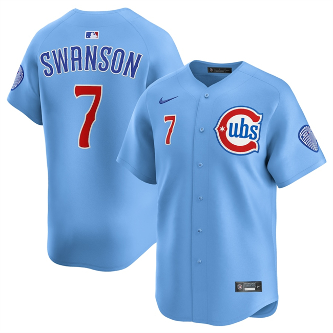 Men's Chicago Cubs #7 Dansby Swanson Blue 2024 25 2nd Alternate Limited Stitched Baseball Jersey Men's Chicago Cubs #7 Dansby Swanson Blue 2024 25 2nd Alternate Limited Stitched Baseball Jersey