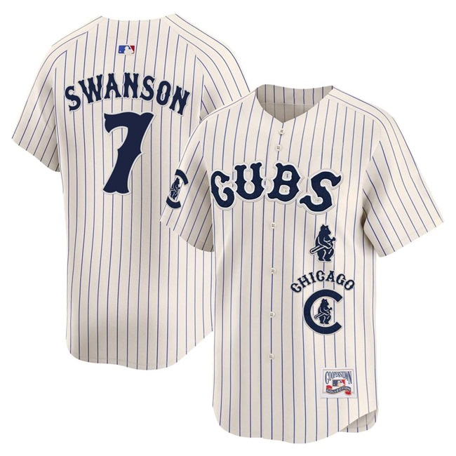 Men's Chicago Cubs #7 Dansby Swanson Cream Pinstripe Special Vapor Premier Limited Stitched Baseball Jersey Men's Chicago Cubs #7 Dansby Swanson Cream Pinstripe Special Vapor Premier Limited Stitched Baseball Jersey