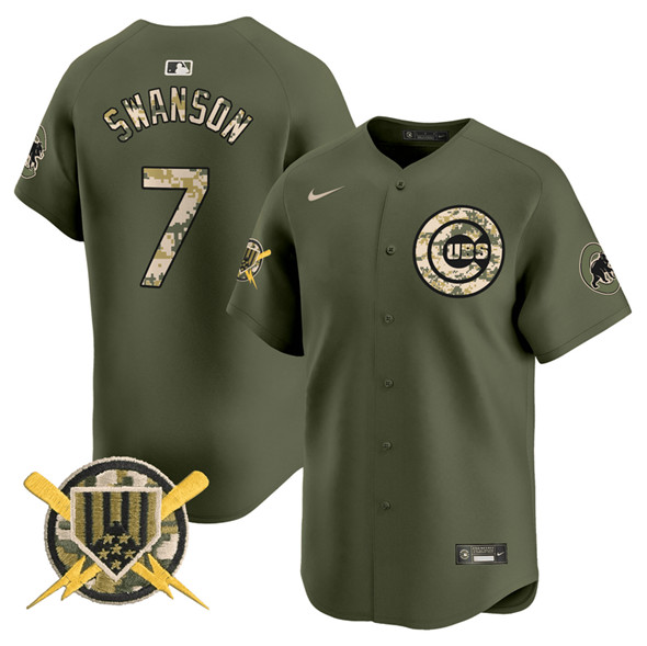 Men's Chicago Cubs #7 Dansby Swanson Green Armed Forces Day Vapor Limited Stitched Baseball Jersey Men's Chicago Cubs #7 Dansby Swanson Green Armed Forces Day Vapor Limited Stitched Baseball Jersey