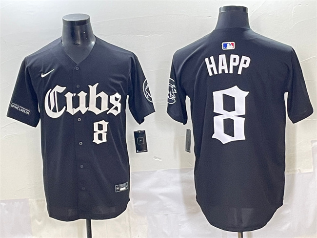 Men's Chicago Cubs #8 Ian Happ Black 'Gothic North Side Edition' Vapor Premier Limited Stitched Baseball Jersey Men's Chicago Cubs #8 Ian Happ Black 'Gothic North Side Edition' Vapor Premier Limited Stitched Baseball Jersey