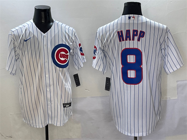 Men's Chicago Cubs #8 Ian Happ White Cool Base Stitched Baseball Jersey Men's Chicago Cubs #8 Ian Happ White Cool Base Stitched Baseball Jersey